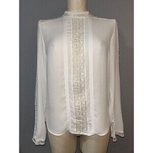 Pimkie Women’s Boho Lace Inset Stand Collar Blouse size 36/S Victorian Romantic